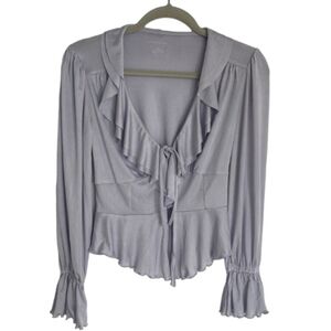 Purple By Anthropologie Women's Long Sleeve Ruffled Tie-Front Top